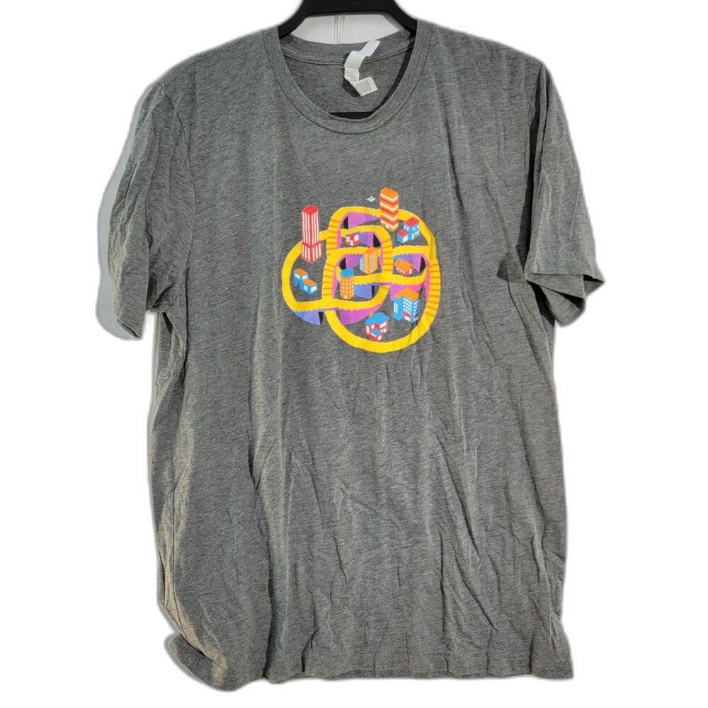 Bella + Canvas Gray T-Shirt Yellow/Orange Graphic Crew Neck Short Sleeves Sz M